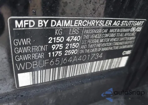 2004 Mercedes-Benz E 320 z USA, uszkodzony, nr VIN WDBUF65J64A401734